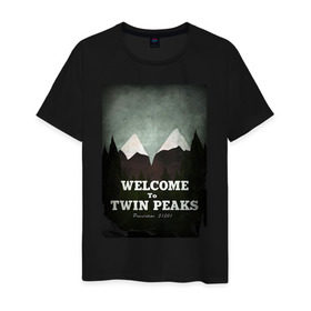 Мужская футболка хлопок с принтом Twin Peaks в Тюмени, 100% хлопок | прямой крой, круглый вырез горловины, длина до линии бедер, слегка спущенное плечо. | twin peaks | дэвид линч | лес | лора палмер | сова | твин пикс | туман
