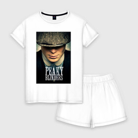 Женская пижама с шортиками хлопок с принтом Peaky Blinders в Тюмени, 100% хлопок | футболка прямого кроя, шорты свободные с широкой мягкой резинкой | бандиты | бритва | острые козырьки