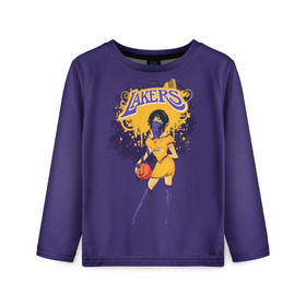 Детский лонгслив 3D с принтом Lakers в Тюмени, 100% полиэстер | длинные рукава, круглый вырез горловины, полуприлегающий силуэт
 | basketball | cheerleader | girl | lakers | nba | street