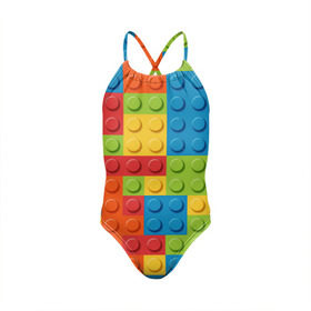 Детский купальник 3D с принтом Лего в Тюмени, Полиэстер 85%, Спандекс 15% | Слитный крой, подклад по переду изделия, узкие бретели | lego | tetris | детальки | лего | разноцветные