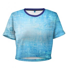 Женская футболка 3D укороченная с принтом Сеть в Тюмени, 100% полиэстер | круглая горловина, длина футболки до линии талии, рукава с отворотами | игры | инженер | интернет | хайтек | чертёж | электричество