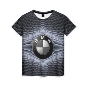 Женская футболка 3D с принтом BMW шестигранный фон в Тюмени, 100% полиэфир ( синтетическое хлопкоподобное полотно) | прямой крой, круглый вырез горловины, длина до линии бедер | bmw | авто | автомобиль | блатная | бмв | бумер | бэха | геометрия | иномарка | концерн | красивая | марка немецкая | машина | прикольная | пузыри | расцветка | солдат | тачила | форм | шестигранники