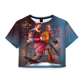 Женская футболка 3D укороченная с принтом Лютик в Тюмени, 100% полиэстер | круглая горловина, длина футболки до линии талии, рукава с отворотами | gwent | witcher | ведьмак | гвинт | геральт | лютик