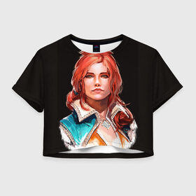 Женская футболка 3D укороченная с принтом Трисс в Тюмени, 100% полиэстер | круглая горловина, длина футболки до линии талии, рукава с отворотами | gwent | witcher | ведьмак | гвинт | геральт | меригольд | трисс