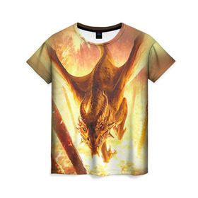 Женская футболка 3D с принтом Дракон в Тюмени, 100% полиэфир ( синтетическое хлопкоподобное полотно) | прямой крой, круглый вырез горловины, длина до линии бедер | gwent | witcher | ведьмак | гвинт | геральт | дракон