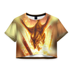 Женская футболка 3D укороченная с принтом Дракон в Тюмени, 100% полиэстер | круглая горловина, длина футболки до линии талии, рукава с отворотами | gwent | witcher | ведьмак | гвинт | геральт | дракон