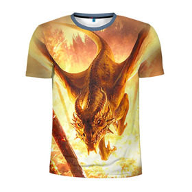 Мужская футболка 3D спортивная с принтом Дракон в Тюмени, 100% полиэстер с улучшенными характеристиками | приталенный силуэт, круглая горловина, широкие плечи, сужается к линии бедра | gwent | witcher | ведьмак | гвинт | геральт | дракон
