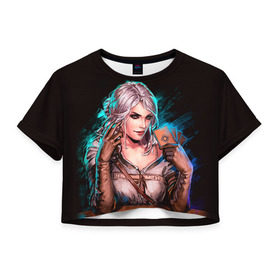 Женская футболка 3D укороченная с принтом Цири 1 в Тюмени, 100% полиэстер | круглая горловина, длина футболки до линии талии, рукава с отворотами | gwent | witcher | ведьмак | гвинт | геральт | цири