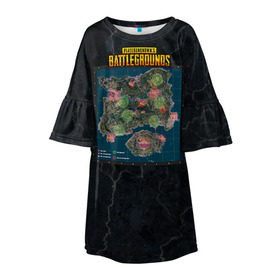 Детское платье 3D с принтом Playerunknown`s battlegrounds 2 в Тюмени, 100% полиэстер | прямой силуэт, чуть расширенный к низу. Круглая горловина, на рукавах — воланы | Тематика изображения на принте: battleground | battlegrounds | playerunknown