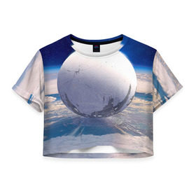 Женская футболка 3D укороченная с принтом Destiny 3 в Тюмени, 100% полиэстер | круглая горловина, длина футболки до линии талии, рукава с отворотами | destiny | дестени | дэстэни | космос