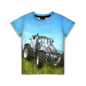 Детская футболка 3D с принтом Farming simulator 1 в Тюмени, 100% гипоаллергенный полиэфир | прямой крой, круглый вырез горловины, длина до линии бедер, чуть спущенное плечо, ткань немного тянется | farming | simulator | трактор | фермер