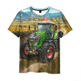 Мужская футболка 3D с принтом Farming simulator 2 в Тюмени, 100% полиэфир | прямой крой, круглый вырез горловины, длина до линии бедер | farming | simulator | трактор | фермер