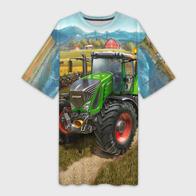 Платье-футболка 3D с принтом Farming simulator 2 в Тюмени,  |  | farming | simulator | трактор | фермер