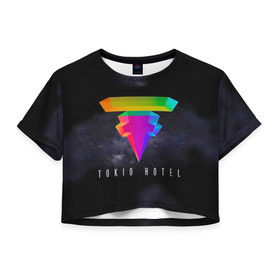 Женская футболка 3D укороченная с принтом Tokio Hotel в Тюмени, 100% полиэстер | круглая горловина, длина футболки до линии талии, рукава с отворотами | Тематика изображения на принте: 2017 | dream machine | tokio hotel | билл каулитц | георг листинг | густав шефер | токийский отель | том каулиц