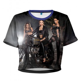 Женская футболка 3D укороченная с принтом Power Plant Motorcycles в Тюмени, 100% полиэстер | круглая горловина, длина футболки до линии талии, рукава с отворотами | Тематика изображения на принте: 