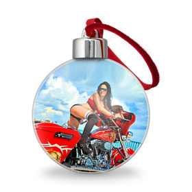 Ёлочный шар с принтом Девушка на мотоцикле в Тюмени, Пластик | Диаметр: 77 мм | Тематика изображения на принте: байкер