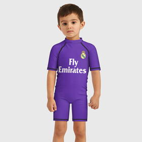 Детский купальный костюм 3D с принтом Реал Мадрид в Тюмени, Полиэстер 85%, Спандекс 15% | застежка на молнии на спине | madrid | real | королевский клуб | мадрид | примера | реал | футбол | чемпионат испании