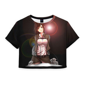 Женская футболка 3D укороченная с принтом Атака Титанов в Тюмени, 100% полиэстер | круглая горловина, длина футболки до линии талии, рукава с отворотами | attack on titan | вторжение гигантов | саша брауз