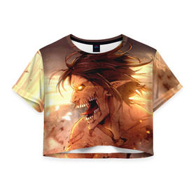Женская футболка 3D укороченная с принтом Атака Титанов в Тюмени, 100% полиэстер | круглая горловина, длина футболки до линии талии, рукава с отворотами | attack on titan | атака титанов | вторжение гигантов | монстры | эрен
