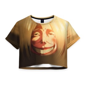 Женская футболка 3D укороченная с принтом Атака Титанов в Тюмени, 100% полиэстер | круглая горловина, длина футболки до линии талии, рукава с отворотами | attack on titan | вторжение гигантов | титанша