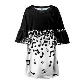 Детское платье 3D с принтом Поглощение музыкой в Тюмени, 100% полиэстер | прямой силуэт, чуть расширенный к низу. Круглая горловина, на рукавах — воланы | абстракция | арт | дизайн | музыка | ноты | ритм