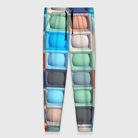 Женские брюки 3D с принтом Квадратики в Тюмени, полиэстер 100% | прямой крой, два кармана без застежек по бокам, с мягкой трикотажной резинкой на поясе и по низу штанин. В поясе для дополнительного комфорта — широкие завязки | квадраты | текстуры | фигуры