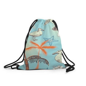 Рюкзак-мешок 3D с принтом Морской стиль в Тюмени, 100% полиэстер | плотность ткани — 200 г/м2, размер — 35 х 45 см; лямки — толстые шнурки, застежка на шнуровке, без карманов и подкладки | арт | море | пальмы | природа | птицы | цветные | цветы | чайки | яркие