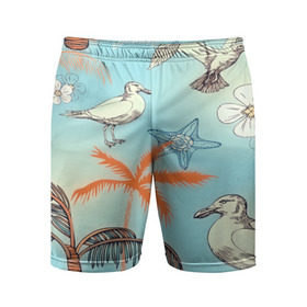 Мужские шорты 3D спортивные с принтом Морской стиль в Тюмени,  |  | арт | море | пальмы | природа | птицы | цветные | цветы | чайки | яркие