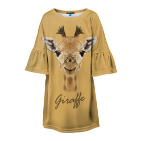 Детское платье 3D с принтом Жираф в Тюмени, 100% полиэстер | прямой силуэт, чуть расширенный к низу. Круглая горловина, на рукавах — воланы | giraffe | арт | жираф | зоопарк | рафик