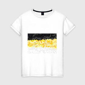 Женская футболка хлопок с принтом Имперский флаг России 1858 в Тюмени, 100% хлопок | прямой крой, круглый вырез горловины, длина до линии бедер, слегка спущенное плечо | белый | гербовый флаг российской империи | желтый | золотой | имперский флаг | российская империя | флаг россии | черный | черный желтый белый | я русский