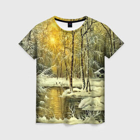 Женская футболка 3D с принтом Сказочная зима в Тюмени, 100% полиэфир ( синтетическое хлопкоподобное полотно) | прямой крой, круглый вырез горловины, длина до линии бедер | верхушки | вершины | горы | ели | ёлки | ёлочки | зима | красота | лес | небо | облака | пасмурно | пейзаж | сказка | сказочно | снег | сугробы | тени | тучи | холмы | чудесно
