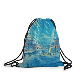 Рюкзак-мешок 3D с принтом Зимний городок в Тюмени, 100% полиэстер | плотность ткани — 200 г/м2, размер — 35 х 45 см; лямки — толстые шнурки, застежка на шнуровке, без карманов и подкладки | ночь | пейзаж | снег