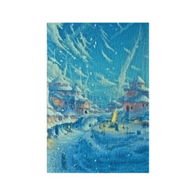 Обложка для паспорта матовая кожа с принтом Зимний городок в Тюмени, натуральная матовая кожа | размер 19,3 х 13,7 см; прозрачные пластиковые крепления | Тематика изображения на принте: ночь | пейзаж | снег