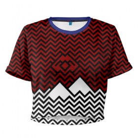 Женская футболка 3D укороченная с принтом Твин Пикс. Минимализм в Тюмени, 100% полиэстер | круглая горловина, длина футболки до линии талии, рукава с отворотами | peaks | twin | twin peaks | горы | лес | сериал | сова | узор