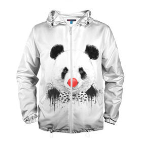 Мужская ветровка 3D с принтом Панда в Тюмени, 100% полиэстер | подол и капюшон оформлены резинкой с фиксаторами, два кармана без застежек по бокам, один потайной карман на груди | бант | китай | клоун | медведь | мишка | нос | панда