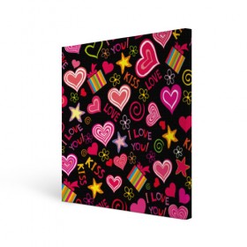 Холст квадратный с принтом Love в Тюмени, 100% ПВХ |  | kiss | love | звезды | любовь | подарок | поцелуй | сердце | цветы