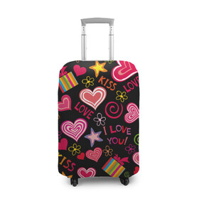 Чехол для чемодана 3D с принтом Love в Тюмени, 86% полиэфир, 14% спандекс | двустороннее нанесение принта, прорези для ручек и колес | kiss | love | звезды | любовь | подарок | поцелуй | сердце | цветы