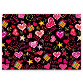 Поздравительная открытка с принтом Love в Тюмени, 100% бумага | плотность бумаги 280 г/м2, матовая, на обратной стороне линовка и место для марки
 | kiss | love | звезды | любовь | подарок | поцелуй | сердце | цветы