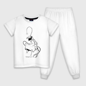 Детская пижама хлопок с принтом Курьер Контур 2 в Тюмени, 100% хлопок |  брюки и футболка прямого кроя, без карманов, на брюках мягкая резинка на поясе и по низу штанин
 | Тематика изображения на принте: reminor | курьер | мультфильм
