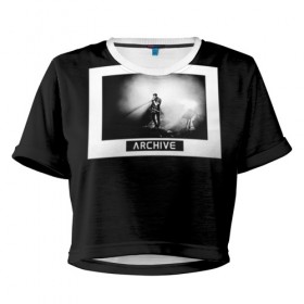 Женская футболка 3D укороченная с принтом ARCHIVE в Тюмени, 100% полиэстер | круглая горловина, длина футболки до линии талии, рукава с отворотами | 