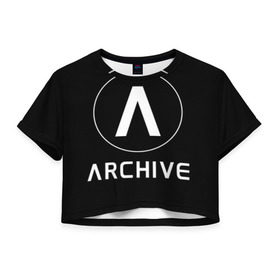 Женская футболка 3D укороченная с принтом ARCHIVE в Тюмени, 100% полиэстер | круглая горловина, длина футболки до линии талии, рукава с отворотами | 