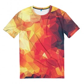 Мужская футболка 3D с принтом Низкополигональная текстура в Тюмени, 100% полиэфир | прямой крой, круглый вырез горловины, длина до линии бедер | Тематика изображения на принте: lowpoly | желтый красный | оранжевый | полигон | полигоны | текстура