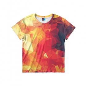 Детская футболка 3D с принтом Низкополигональная текстура в Тюмени, 100% гипоаллергенный полиэфир | прямой крой, круглый вырез горловины, длина до линии бедер, чуть спущенное плечо, ткань немного тянется | lowpoly | желтый красный | оранжевый | полигон | полигоны | текстура