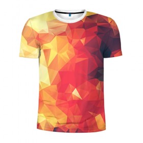 Мужская футболка 3D спортивная с принтом Низкополигональная текстура в Тюмени, 100% полиэстер с улучшенными характеристиками | приталенный силуэт, круглая горловина, широкие плечи, сужается к линии бедра | lowpoly | желтый красный | оранжевый | полигон | полигоны | текстура