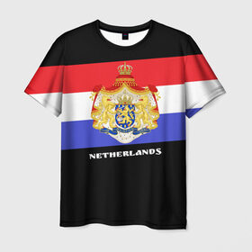 Мужская футболка 3D с принтом Флаг и герб Нидерланды в Тюмени, 100% полиэфир | прямой крой, круглый вырез горловины, длина до линии бедер | амстердам | голландия | европа