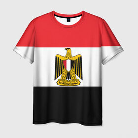 Мужская футболка 3D с принтом Флаг и герб Египта в Тюмени, 100% полиэфир | прямой крой, круглый вырез горловины, длина до линии бедер | символ страна