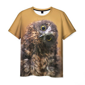 Мужская футболка 3D с принтом Совёнок в Тюмени, 100% полиэфир | прямой крой, круглый вырез горловины, длина до линии бедер | взгляд | глаза | клюв | пернатые | перья | прикол | птица | сова | юмор