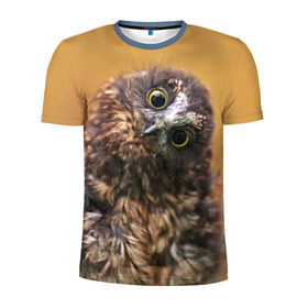 Мужская футболка 3D спортивная с принтом Совёнок в Тюмени, 100% полиэстер с улучшенными характеристиками | приталенный силуэт, круглая горловина, широкие плечи, сужается к линии бедра | взгляд | глаза | клюв | пернатые | перья | прикол | птица | сова | юмор
