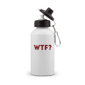 Бутылка спортивная с принтом WTF? (красный) в Тюмени, металл | емкость — 500 мл, в комплекте две пластиковые крышки и карабин для крепления | Тематика изображения на принте: wtf
