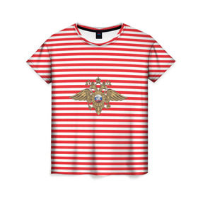 Женская футболка 3D с принтом Тельняшка ВВ и герб МВД в Тюмени, 100% полиэфир ( синтетическое хлопкоподобное полотно) | прямой крой, круглый вырез горловины, длина до линии бедер | красный | мвд | омон | спецназ